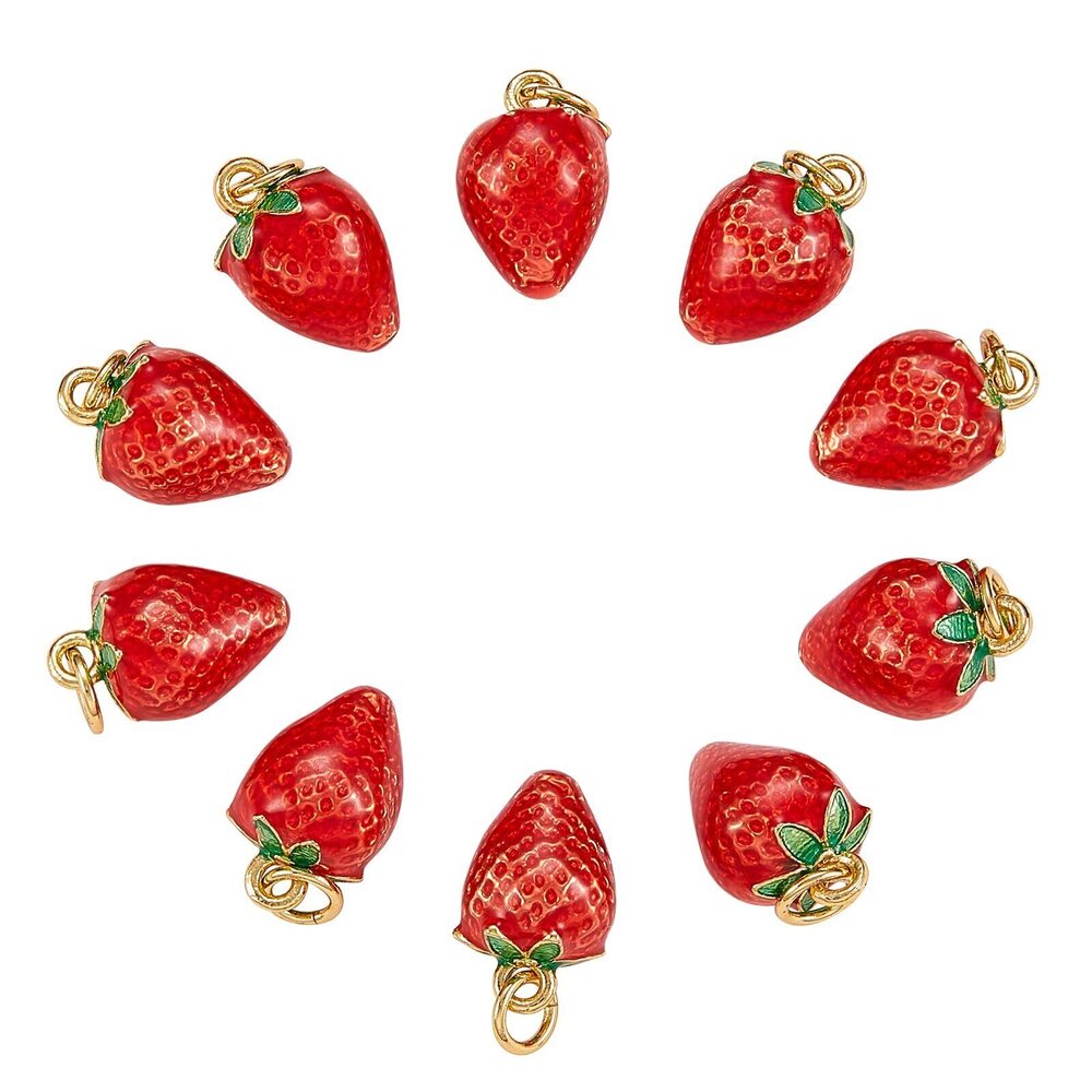 3719 5pcs Titanium Red Strawberry Enamel Cute Food 3D Fruit Charms Summer